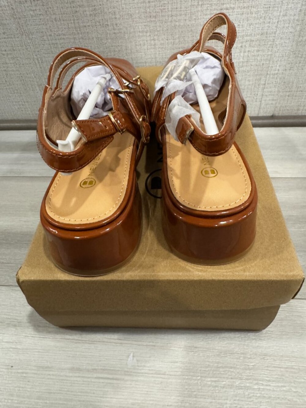 Newbella Brown Patent Mary Jane Slingback | Double Strap | Square Toe | 8.5 NIB - Picture 7 of 11